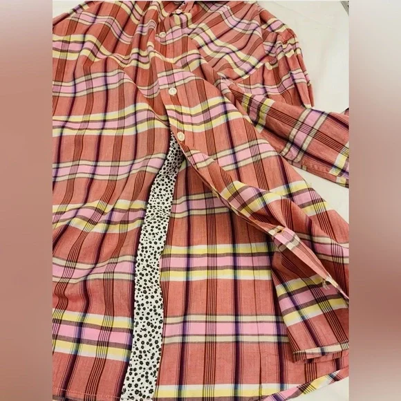 Boss Orange-HUGO-Men's Plaid Shirt - Pink and Yellow SZ M - Picture 3 of 5